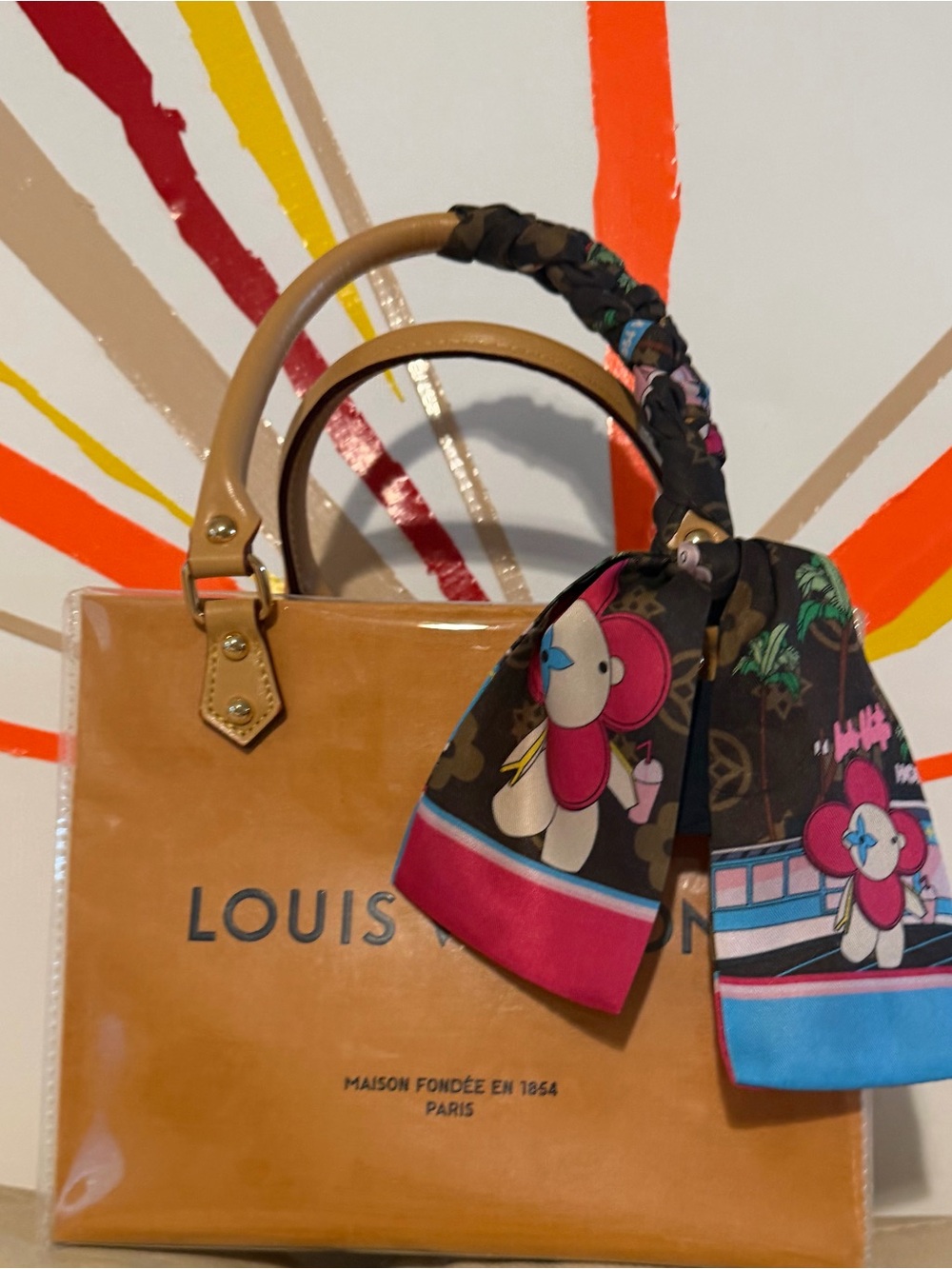 Tote bag with Floral Scarf Accent